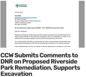 ccw submits comments dnr riverside park remediation